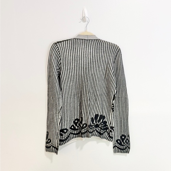 Bottega Venetia Black Floral Stripe Cotton Button Front Soft Cardigan Sweater - Picture 5 of 6